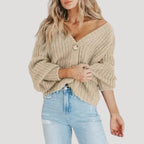 Aderina | Kort Grofgebreid Damesvest met Knopen – Warm en Stijlvol Gebreid Vest