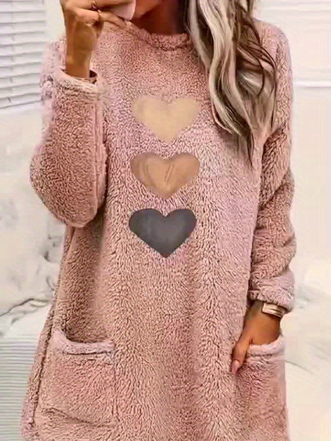 Leonie | Dames-sweatshirt met fleecevoering en hartjesprint – Casual pullover met lange mouwen