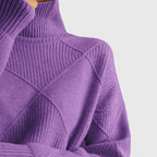 Calyssia | Damestrui met dikke breistruk en col – Patchwork met ruitmotief