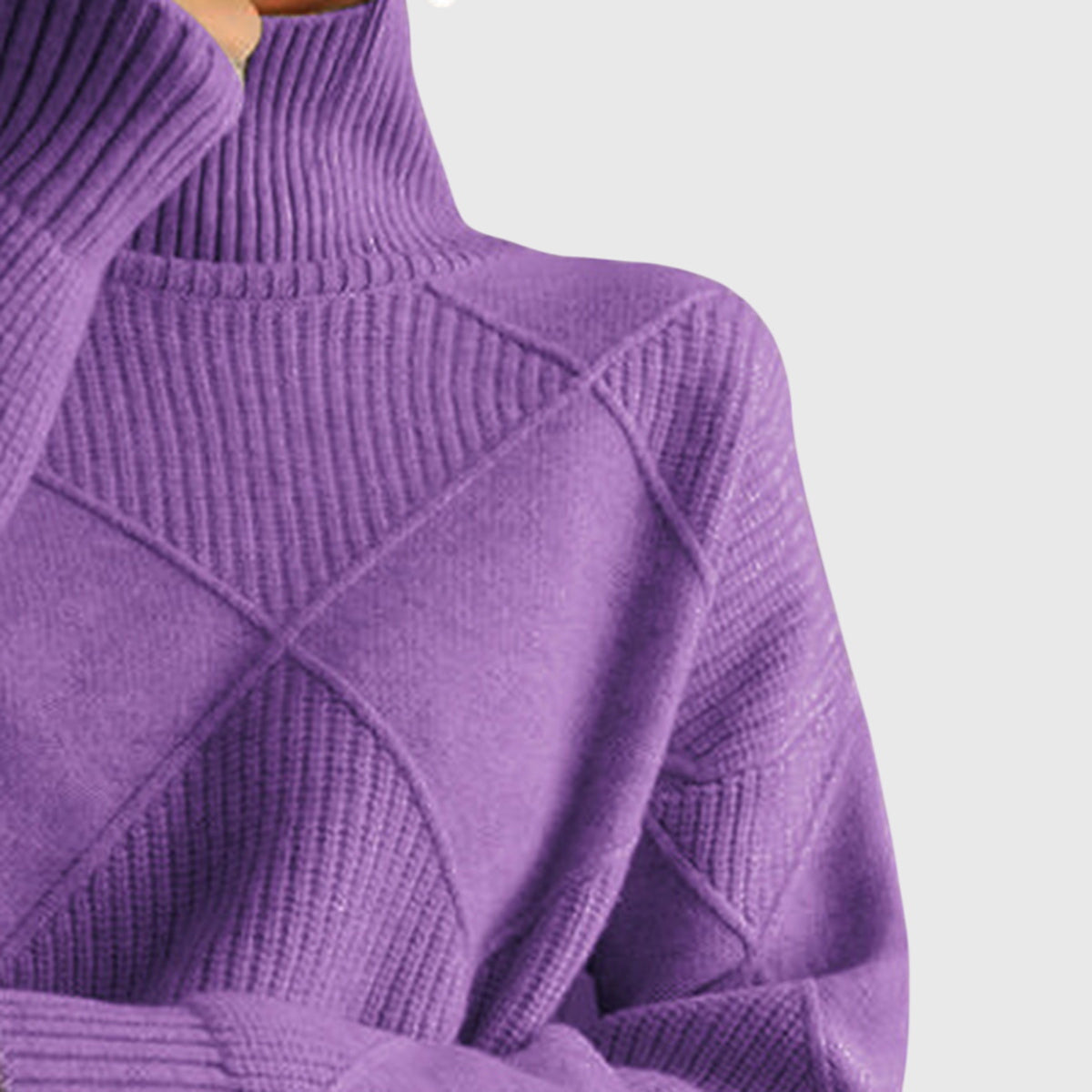 Calyssia | Damestrui met dikke breistruk en col – Patchwork met ruitmotief