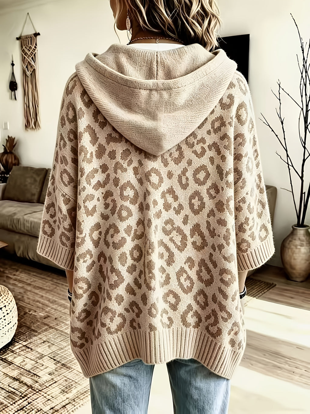 Betty | Hoodie met luipaardprint voor dames – Oversized trui met vleermuismouwen