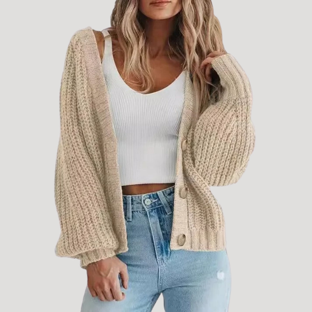 Aderina | Kort Grofgebreid Damesvest met Knopen – Warm en Stijlvol Gebreid Vest