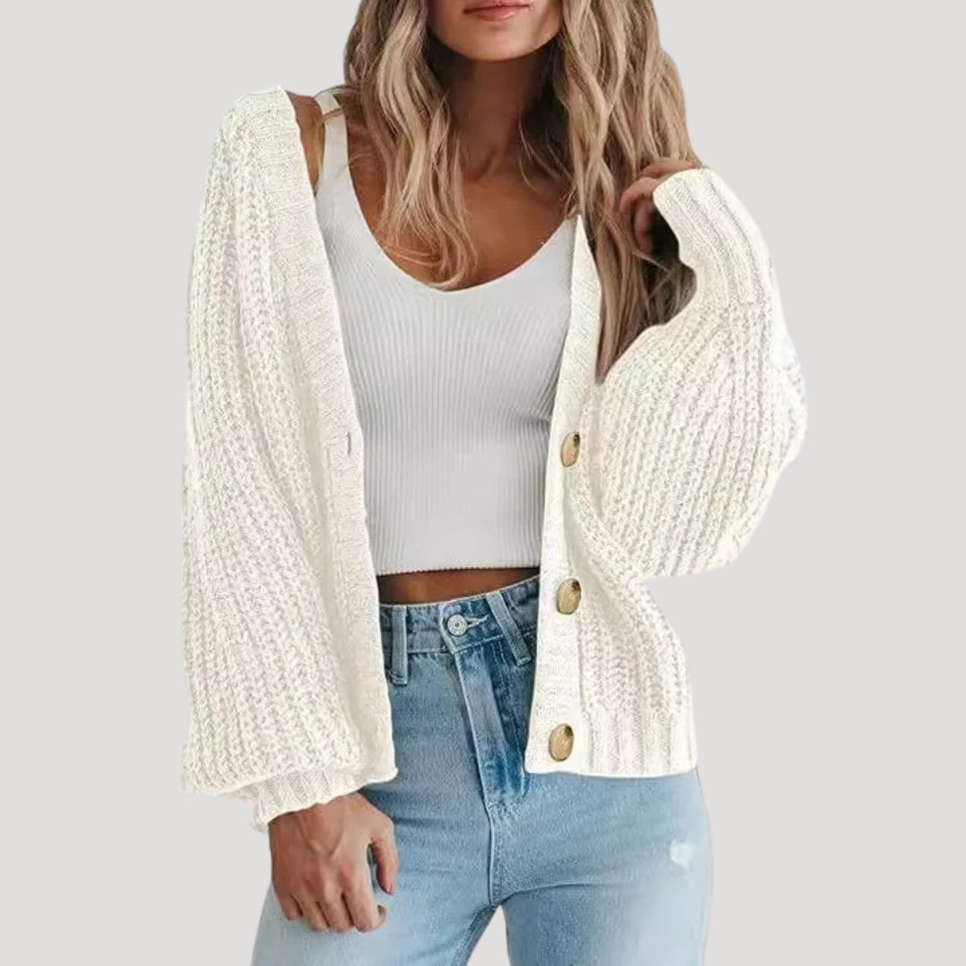 Aderina | Kort Grofgebreid Damesvest met Knopen – Warm en Stijlvol Gebreid Vest