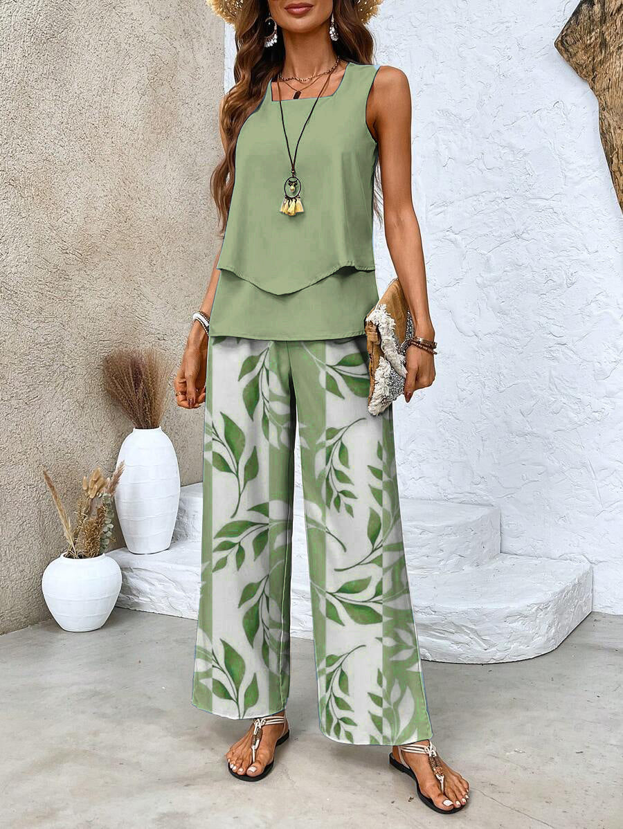 Giavanna | Casual set voor dames – Top met print en broek met wijde pijpen