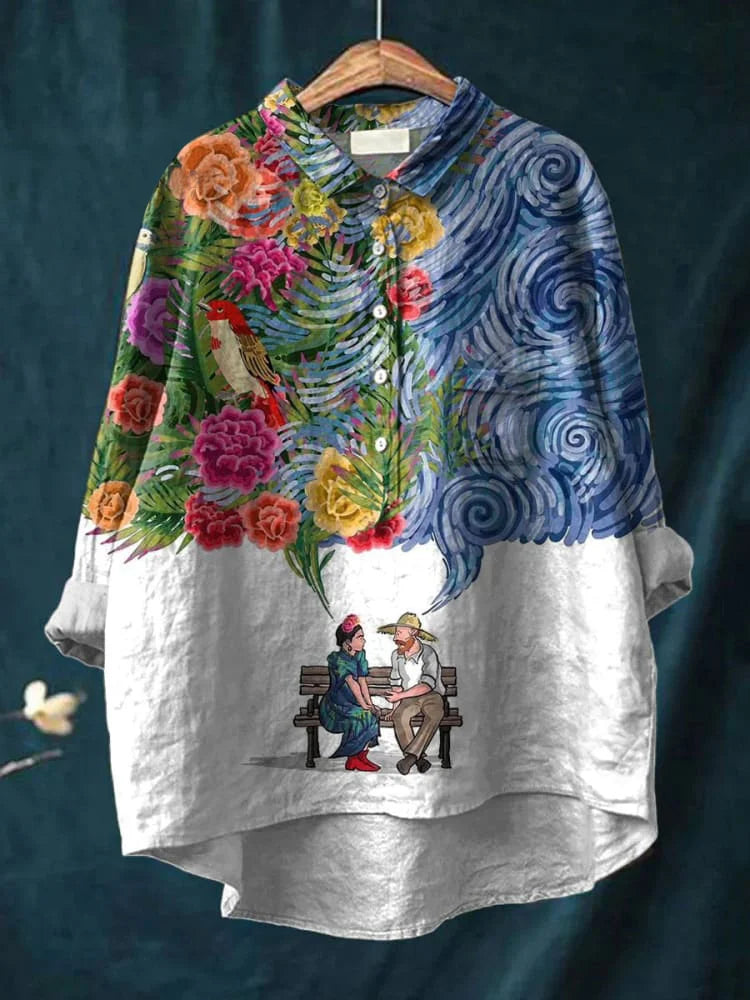 Zarielle | Oversized Dames Blouse – Honden Bedrukt overhemd, Katoen Casual Top