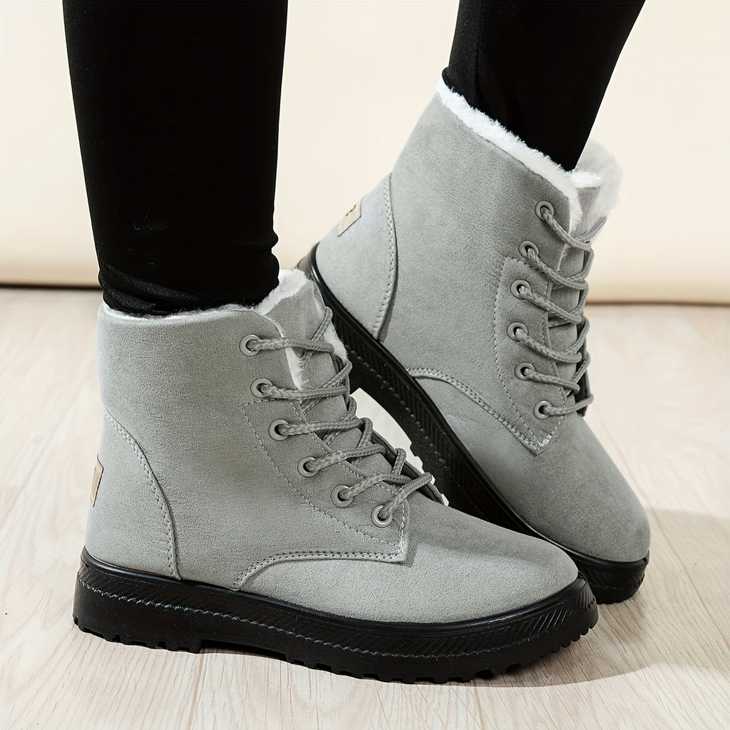 Doralina | Dames Enkellaarzen – Korte Pluche Gevoerde Veterschoenen, Effen & Casual