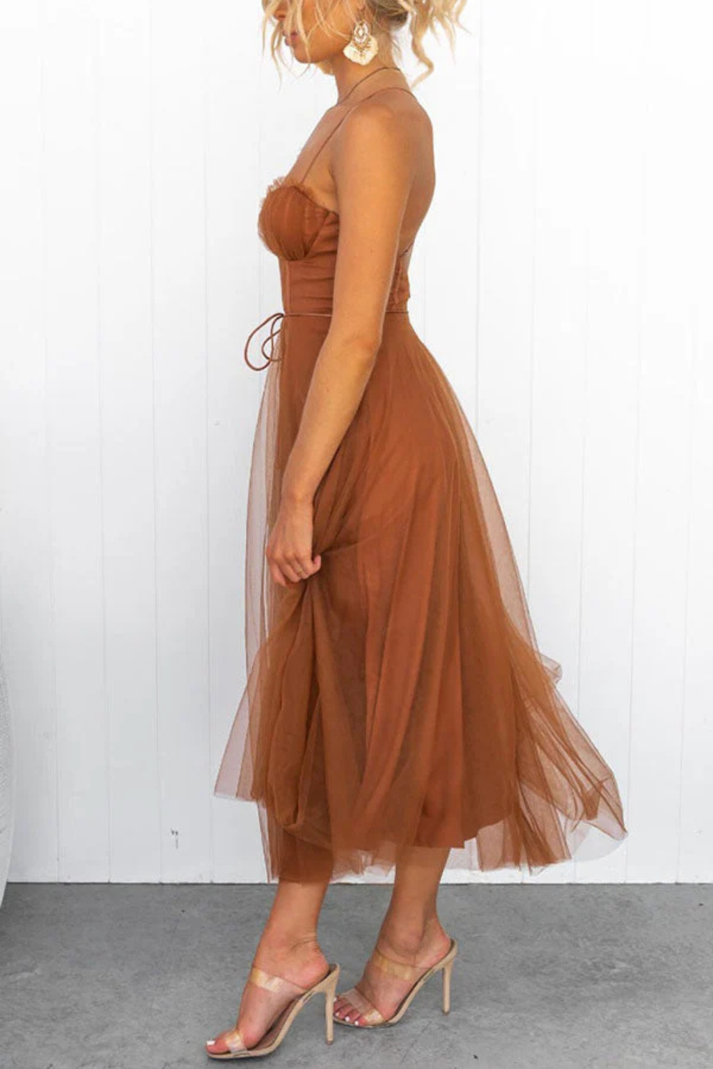 Greta | Formele Midi Jurk voor Dames – Strapless Avondjurk met Tule Bustier