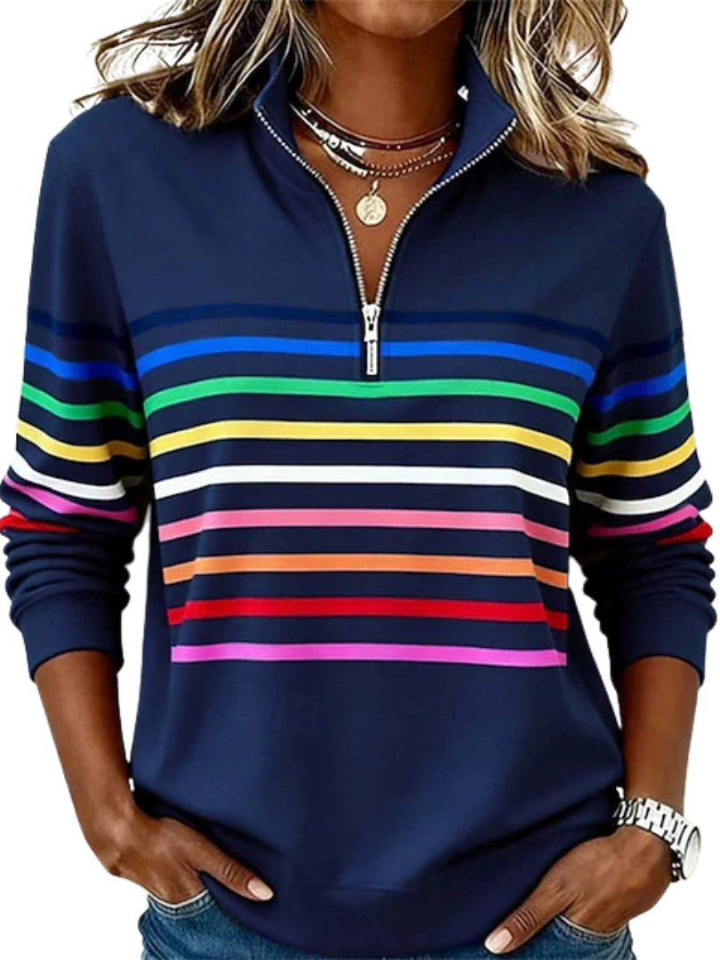 Liorienne | Dames-sweatshirt met V-hals – relaxte pasvorm, ritssluiting aan de voorkant