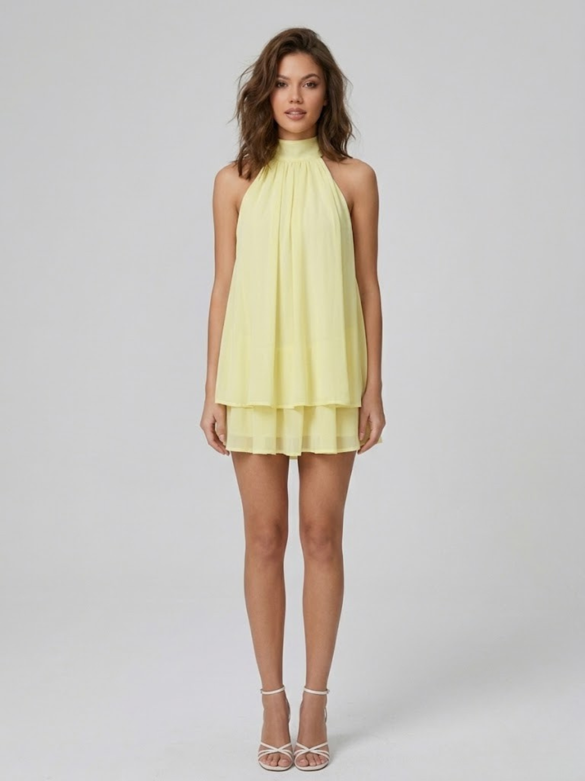 Monroe | Dames Rugloze Mini-jurk met Ruches – Elegante Halterjurk met Vloeiende Pasvorm