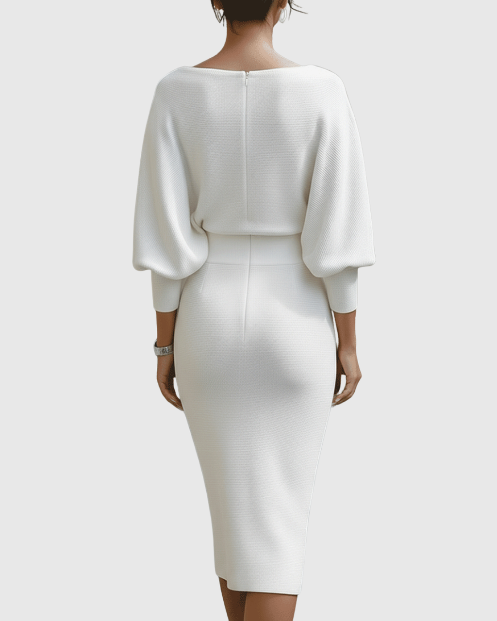Milena | Weißes, locker sitzendes Damenkleid – Midikleid mit Fledermausärmeln