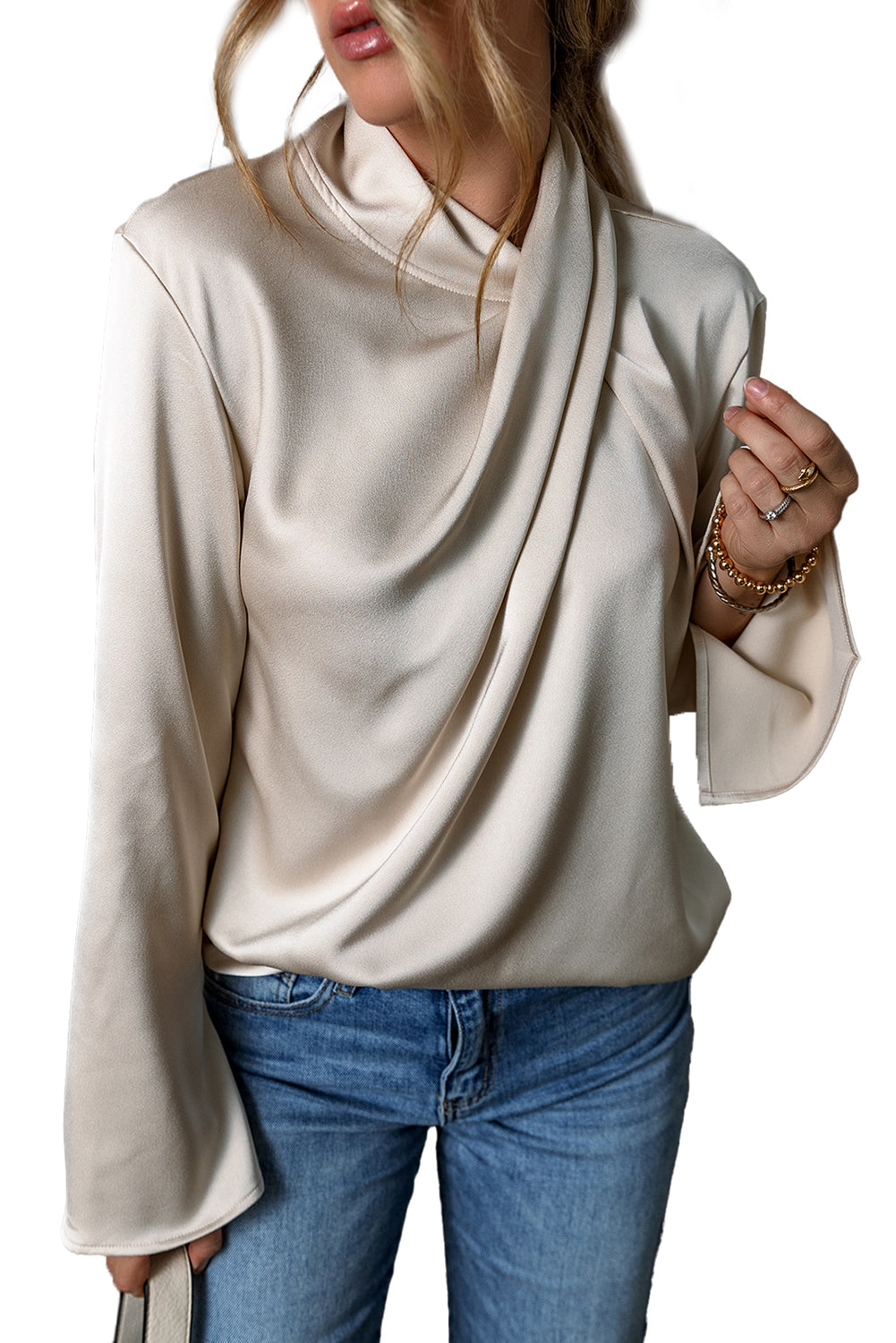 Vaelira | Dames Satijnen Blouse – Elegante Wrap Top met Gekruiste Voorkant