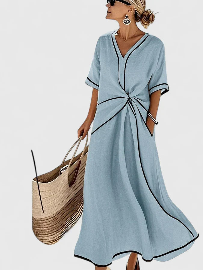 Ilara | Meadow Charm maxi-jurk voor dames – A-lijn jurk met V-hals en verborgen zakken