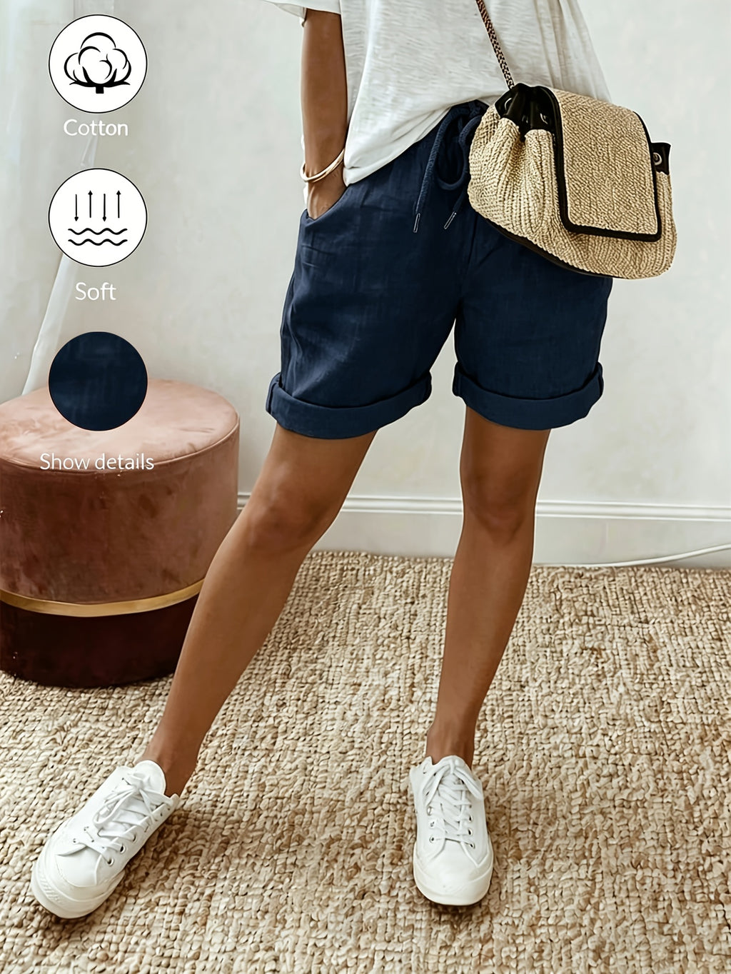 Orielle | Casual damesbroekje in linnenlook – Broekje met hoge taille en ruches