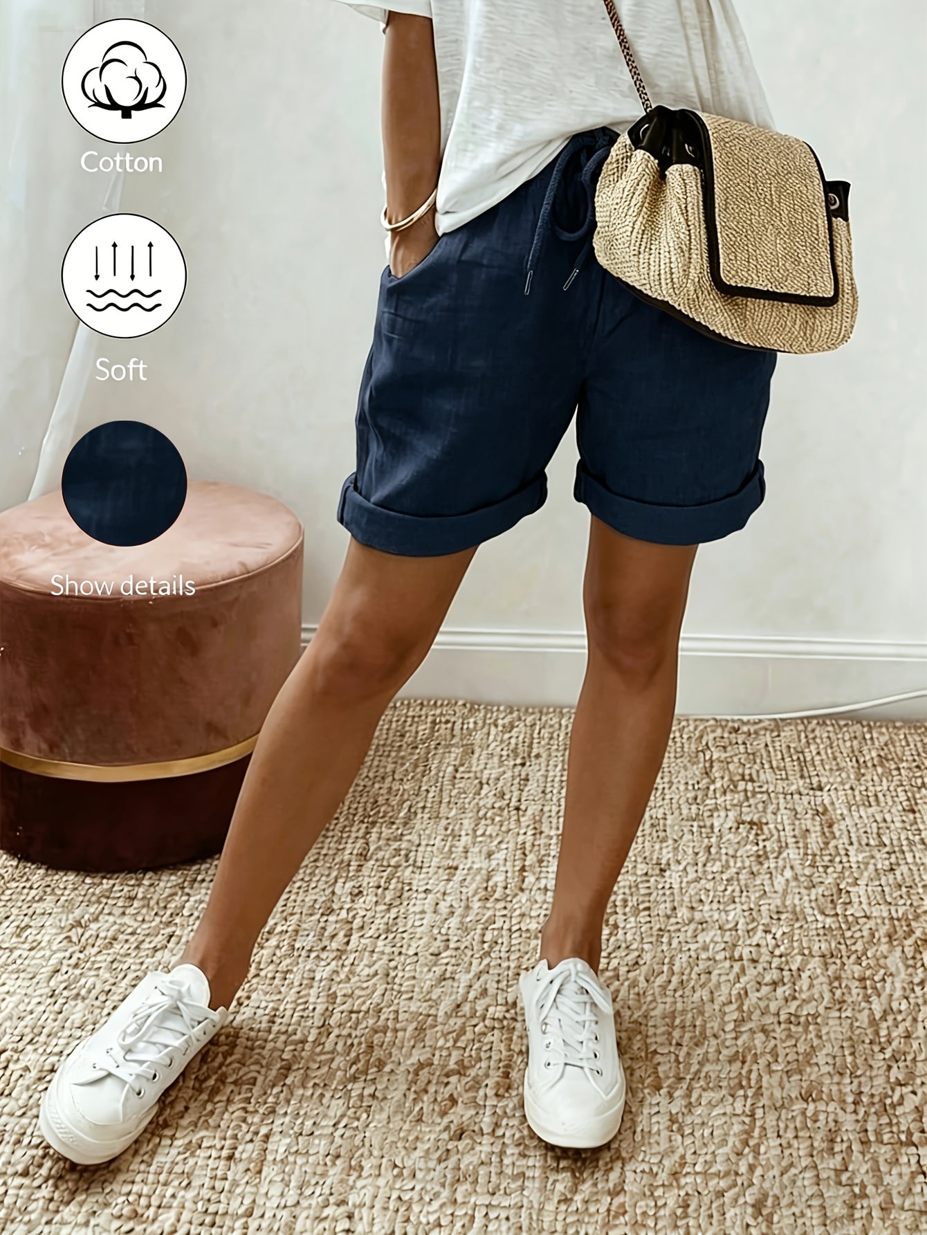 Orielle | Casual damesbroekje in linnenlook – Broekje met hoge taille en ruches