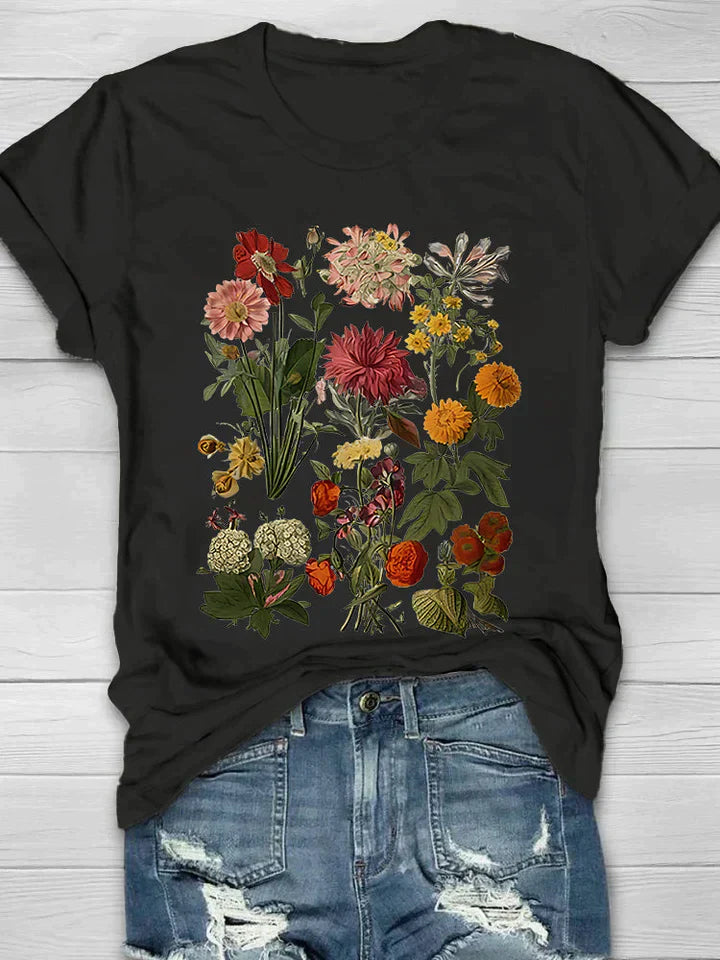 Jolie | Dames Retro T-Shirt – Vintage Bloemenprint Top