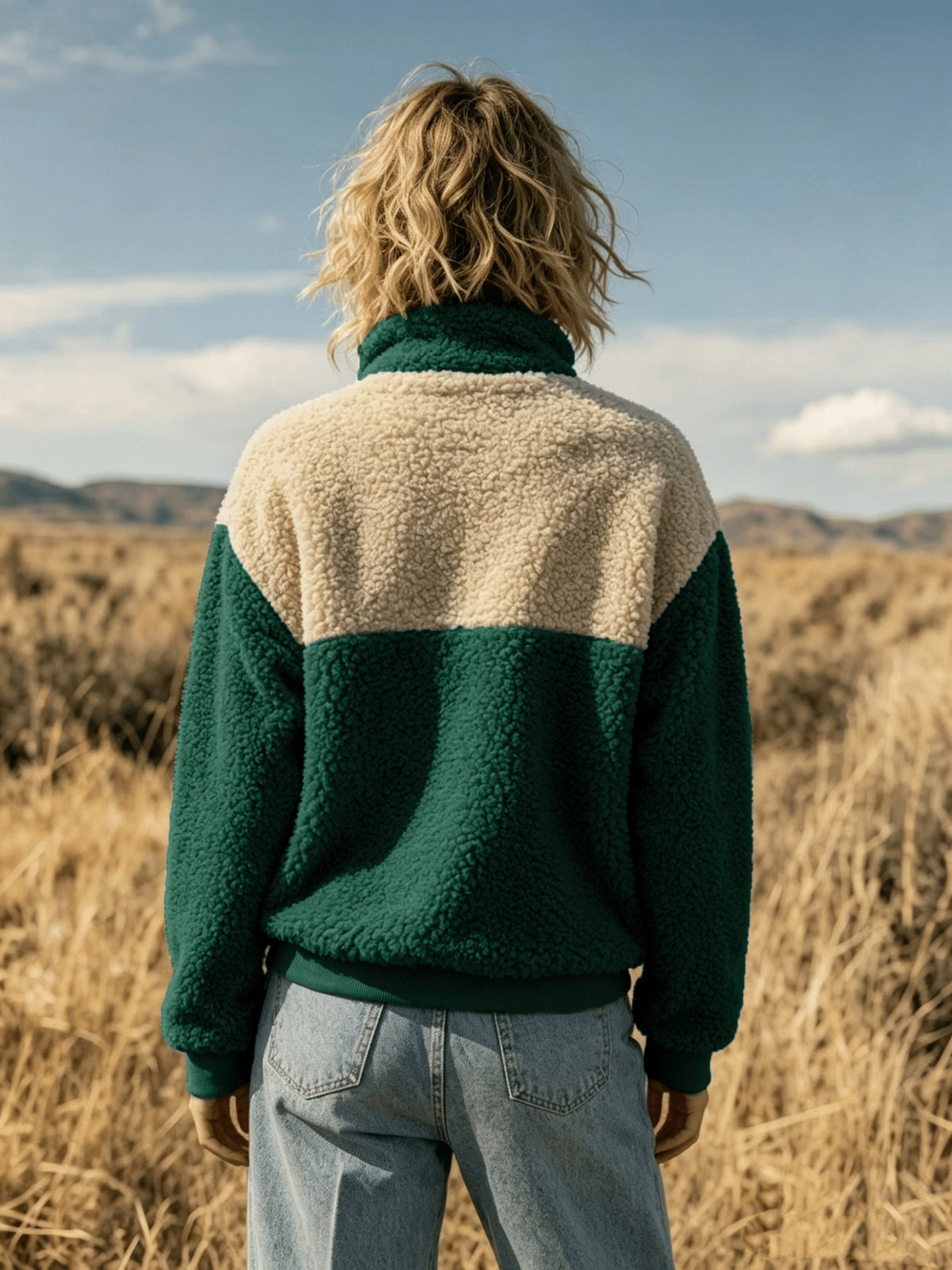 Anoria | Dames zachte color-block sweater – Halve knoopsluiting aan de voorkant