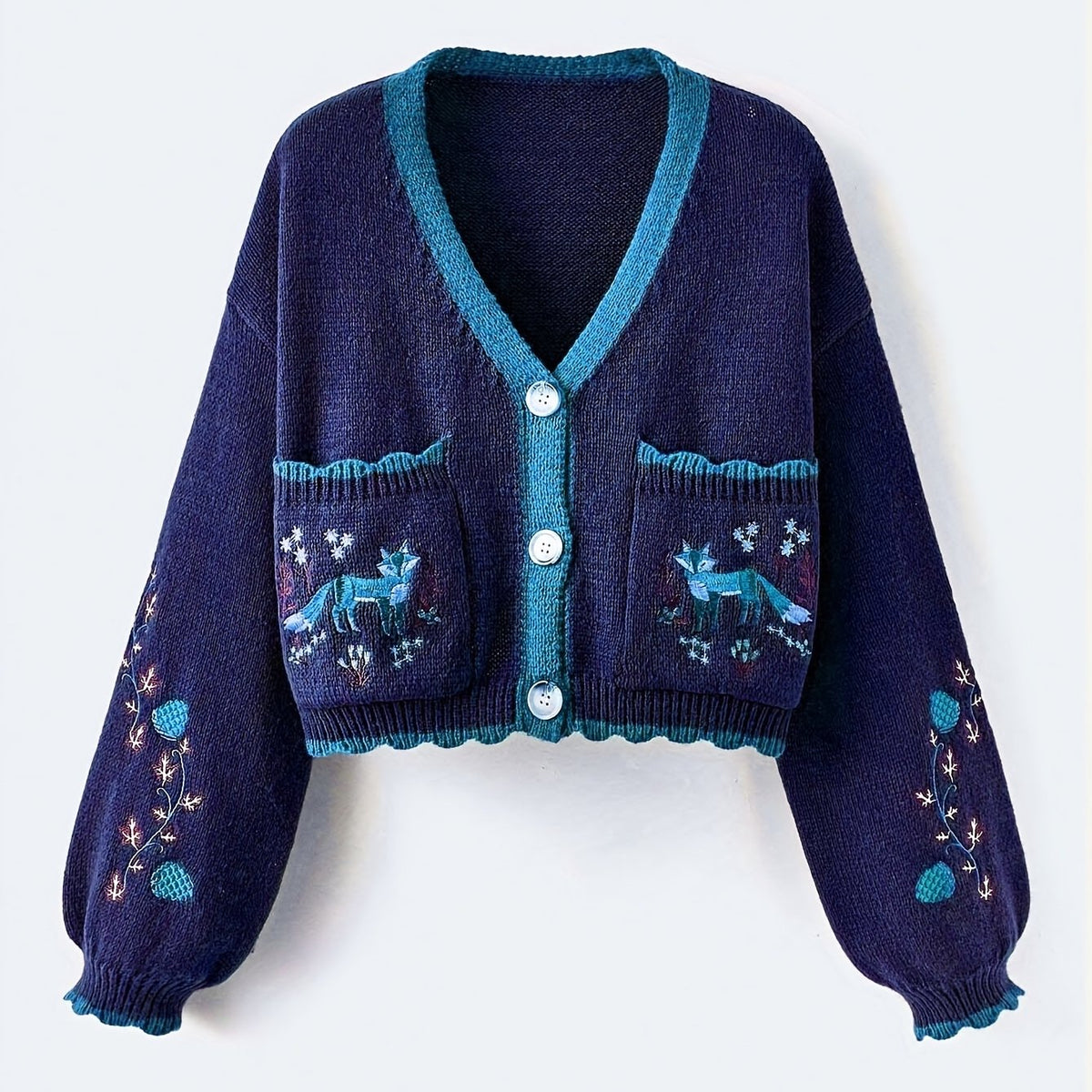 Evelara | Dames Vest met Kleurvlakken – Geborduurde Vos