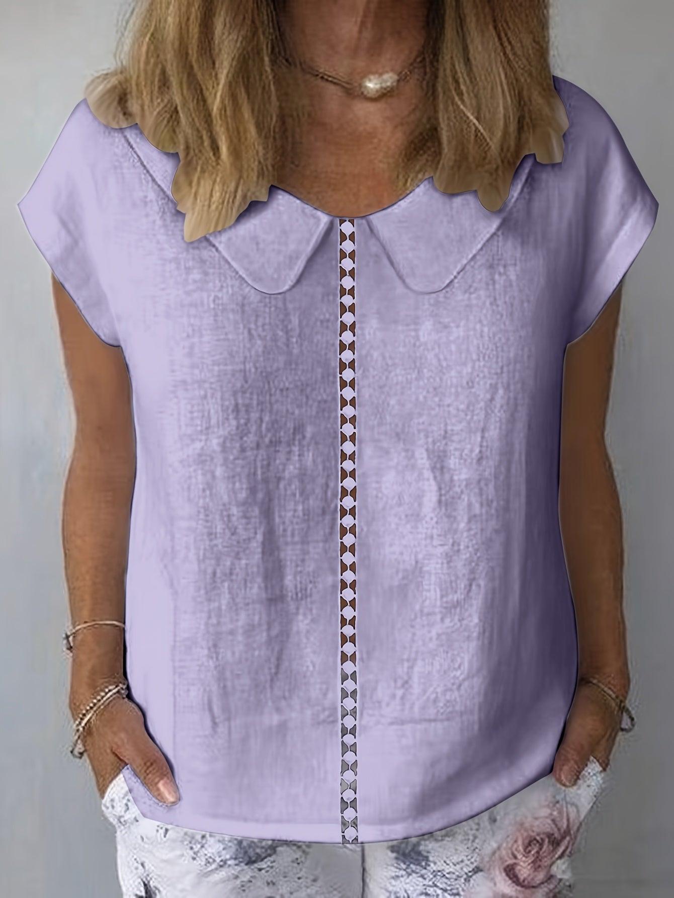 Paloma | Casual damesblouse – Shirt met korte mouwen en patchwork van kant