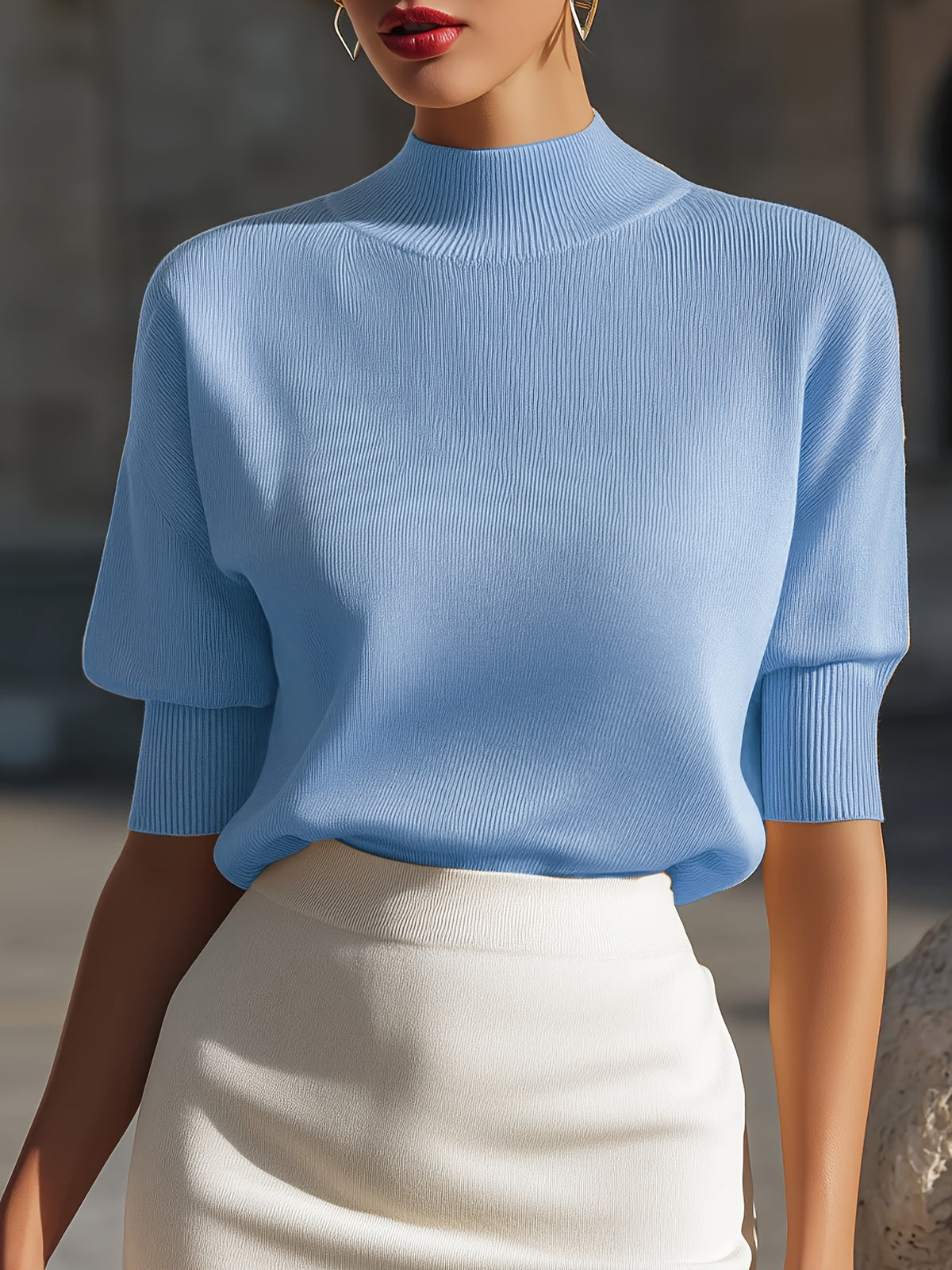 Ardessa | Dames T-shirt met structuur – Opstaande kraag, aansluitende manchetten