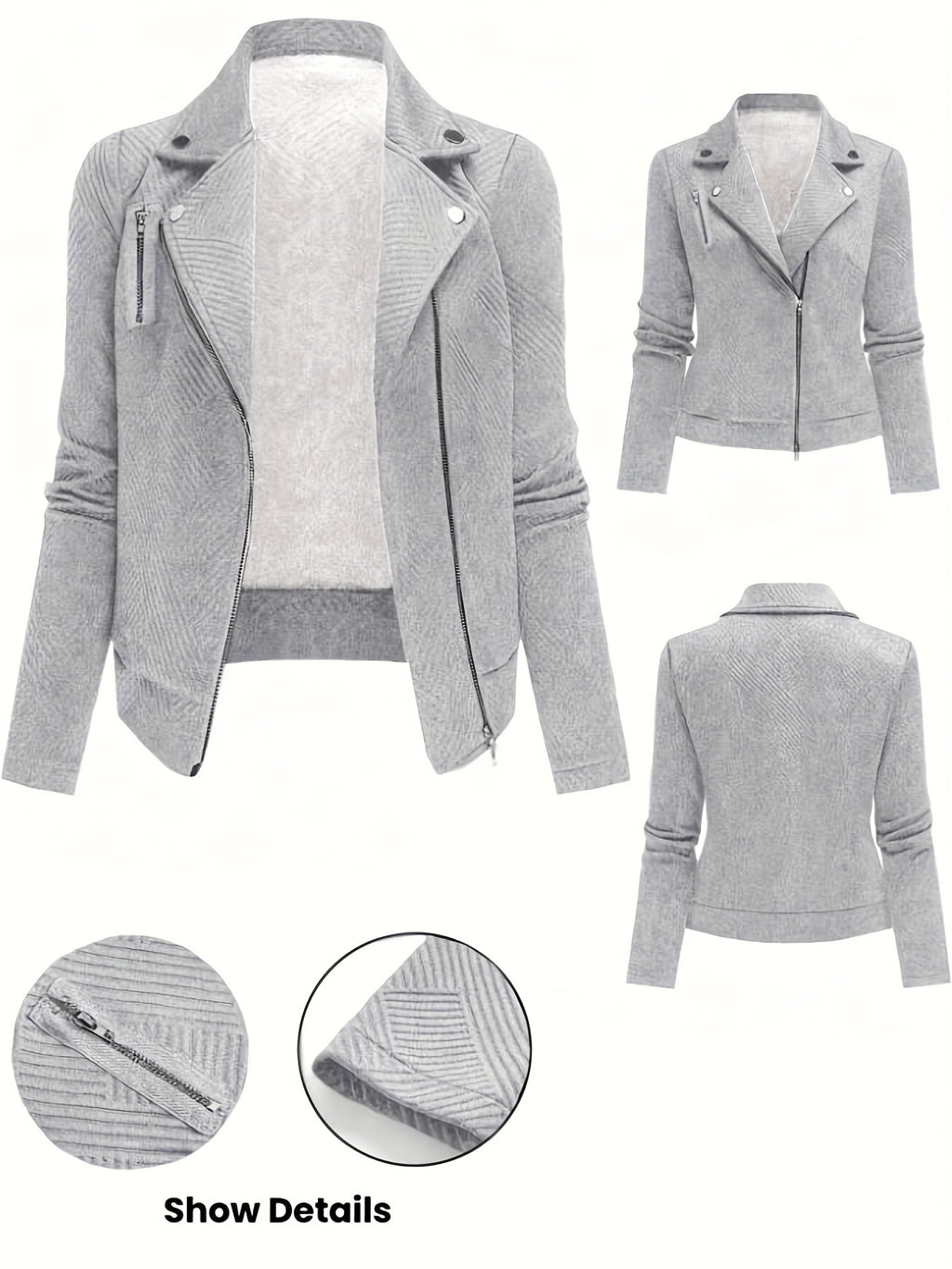 Katrien | Dames Bikerjack met Ruitpatroon, Ritssluiting & Knoopdetails
