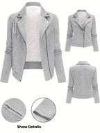 Katrien | Dames Bikerjack met Ruitpatroon, Ritssluiting & Knoopdetails