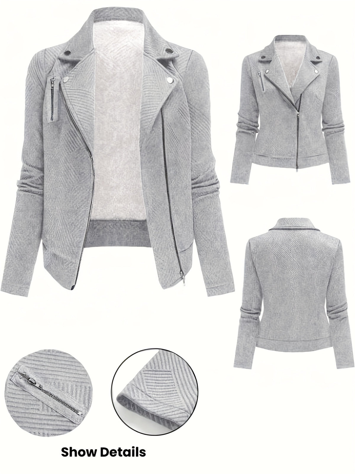 Katrien | Dames Bikerjack met Ruitpatroon, Ritssluiting & Knoopdetails
