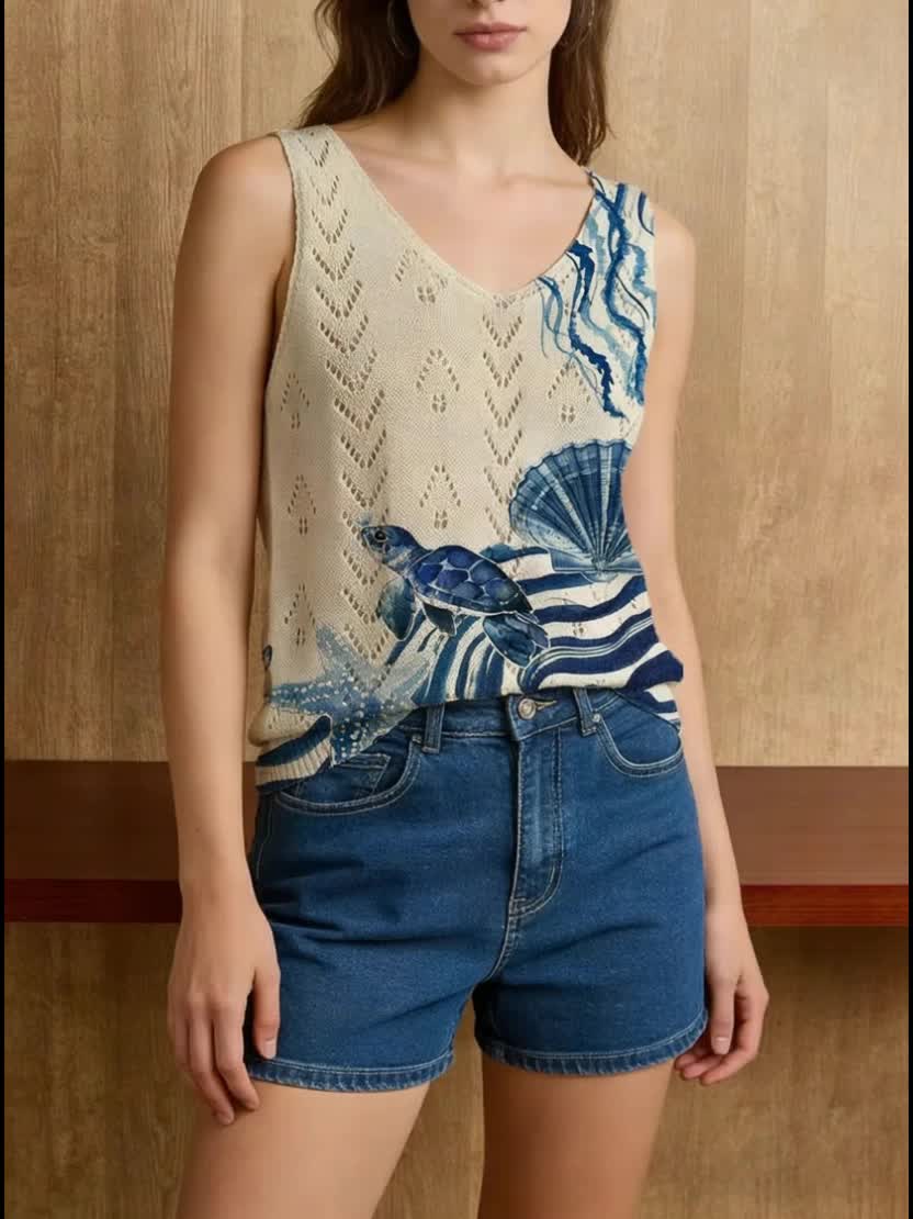 Novella | Boho-top met print voor dames – Elegante mouwloze pullover