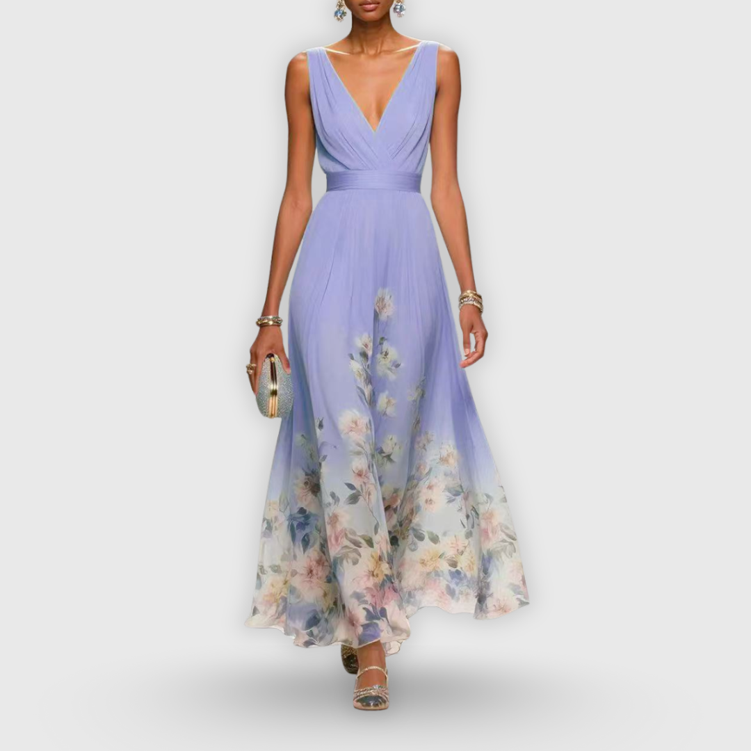 Giana | Elegante maxi-jurk voor dames – Jurk met bloemenprint, V-hals en A-lijn