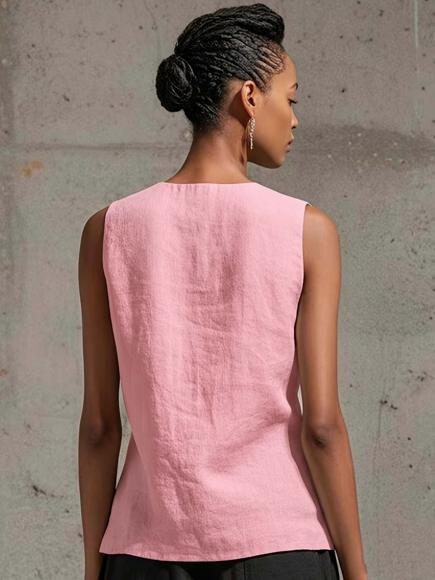 Zariah | Dames-top met V-hals en gedraaide pas – Mouwloos mintgroen shirt met getailleerd detail