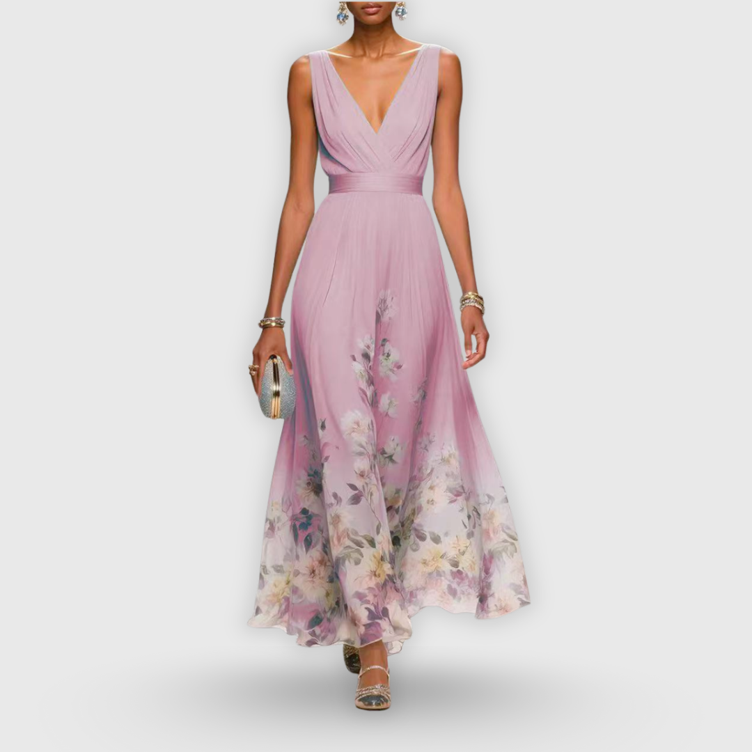 Giana | Elegante maxi-jurk voor dames – Jurk met bloemenprint, V-hals en A-lijn
