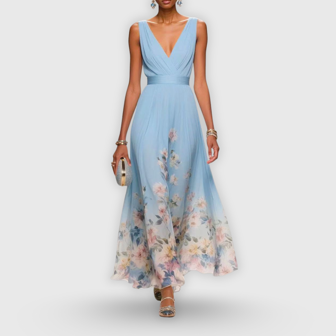 Giana | Elegante maxi-jurk voor dames – Jurk met bloemenprint, V-hals en A-lijn