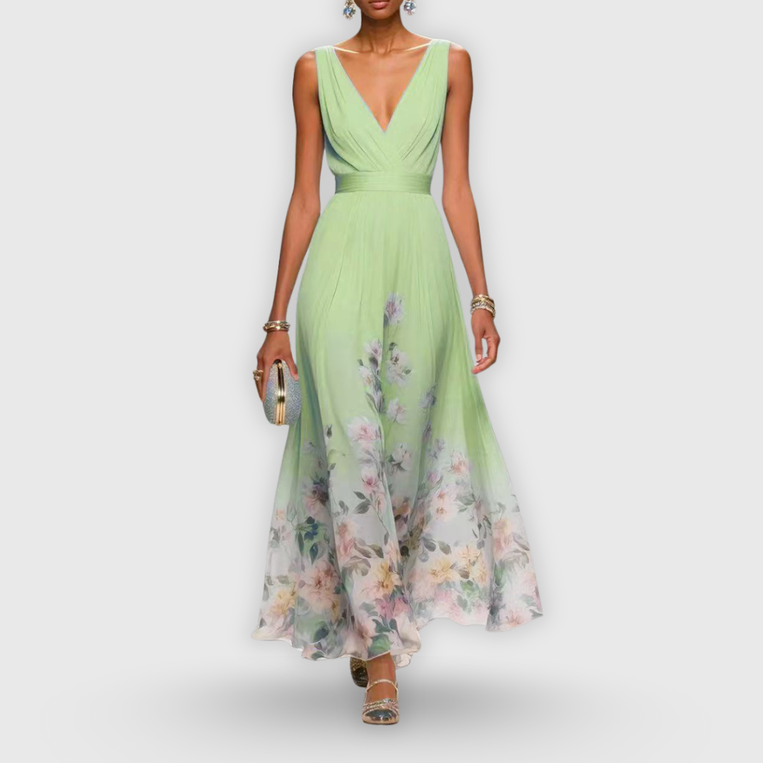 Giana | Elegante maxi-jurk voor dames – Jurk met bloemenprint, V-hals en A-lijn