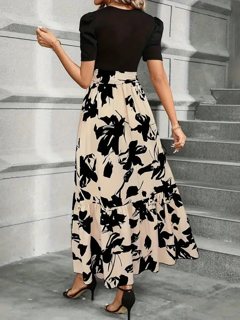 Inara | Dames Bloemen Maxi Jurk – Elegante Bruiloft Gastjurk met Ceintuur in de Taille