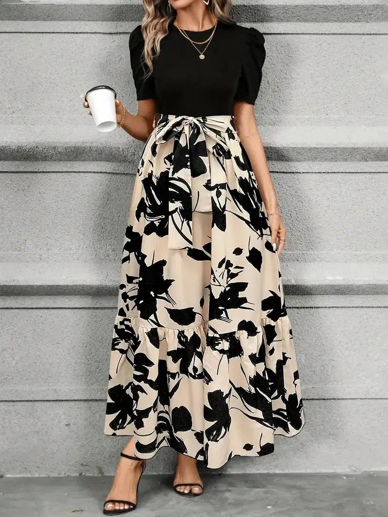 Inara | Dames Bloemen Maxi Jurk – Elegante Bruiloft Gastjurk met Ceintuur in de Taille