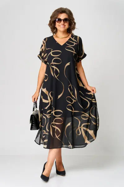 Sage | Elegante chiffonjurk voor dames – Midi-jurk met V-hals voor vrouwen met rondingen