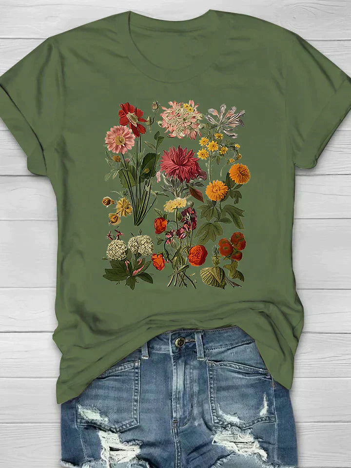 Jolie | Dames Retro T-Shirt – Vintage Bloemenprint Top