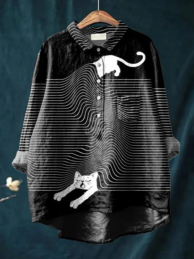 Zarielle | Oversized Dames Blouse – Honden Bedrukt overhemd, Katoen Casual Top