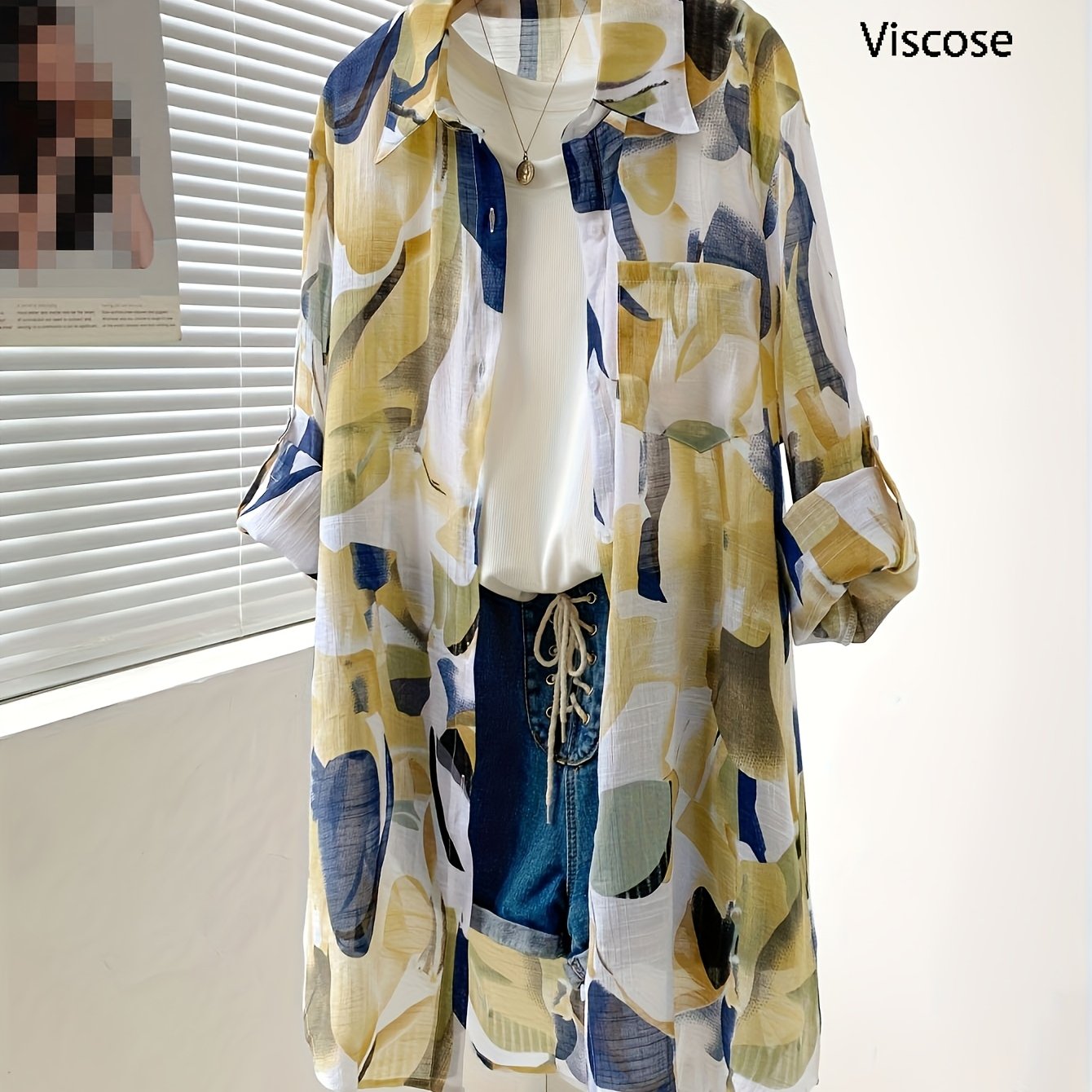 Zarela | Damesoverhemd met lange mouwen en print – Doorschijnende, geometrische casual blouse