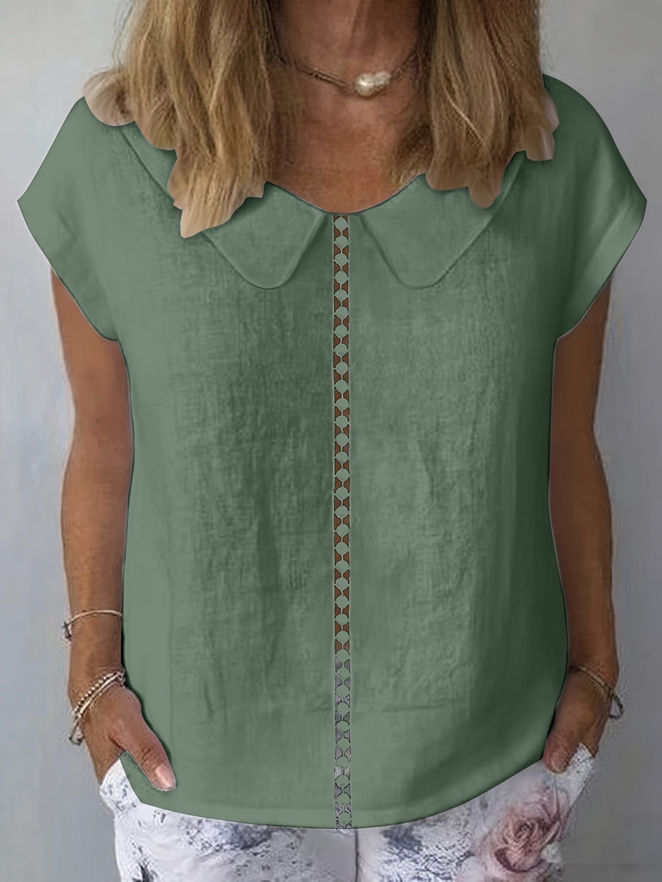Paloma | Casual damesblouse – Shirt met korte mouwen en patchwork van kant