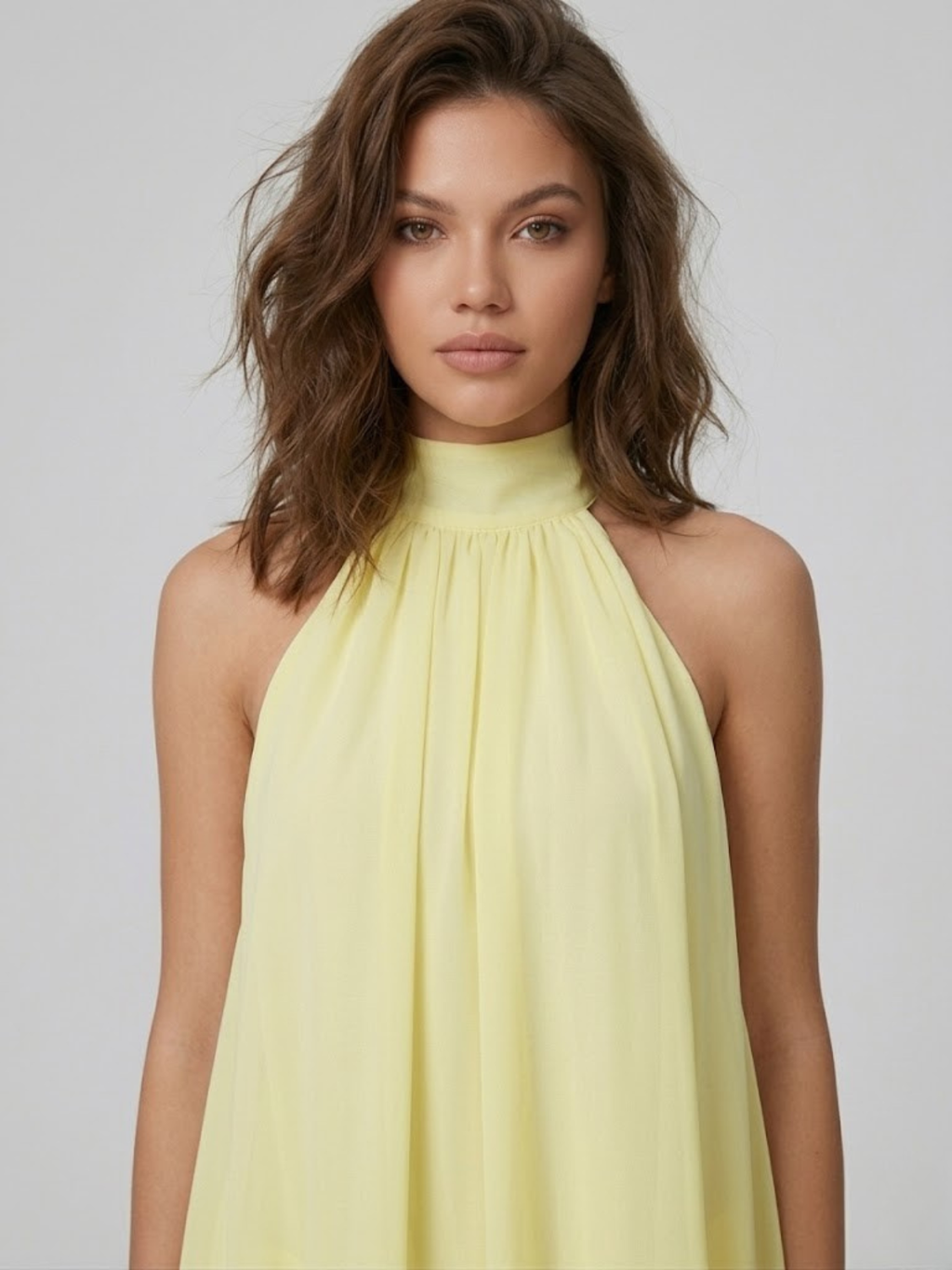 Monroe | Dames Rugloze Mini-jurk met Ruches – Elegante Halterjurk met Vloeiende Pasvorm