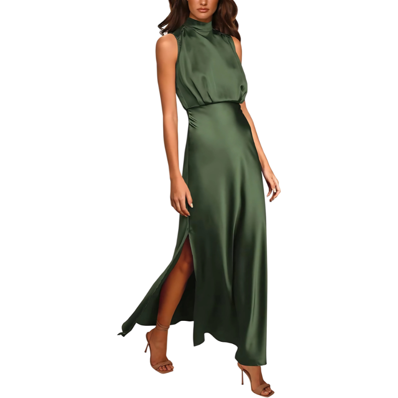 Diantha | Dames Elegante Mouwloze Maxi Jurk – Avondjurk met Opstaande Kraag en Zijsplit