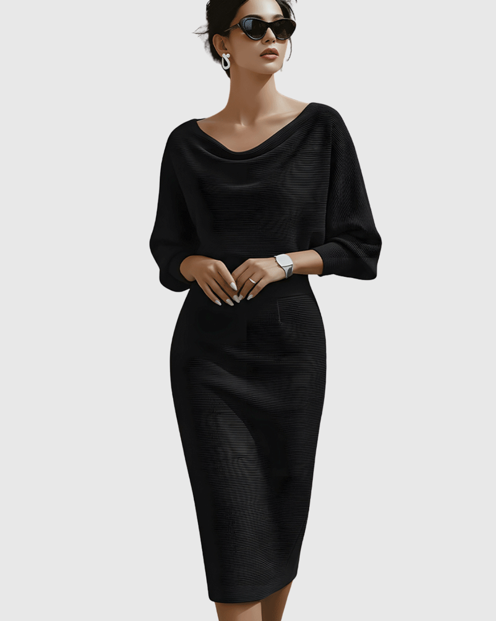 Milena | Weißes, locker sitzendes Damenkleid – Midikleid mit Fledermausärmeln