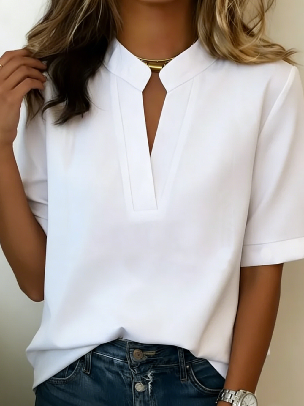 Noelle | Dames Katoen Linnen Blouse – Luchtige Losvallende Top met Korte Mouwen