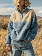 Anoria | Dames zachte color-block sweater – Halve knoopsluiting aan de voorkant