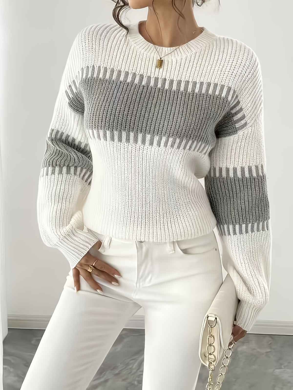 Amelisse | Dames gestreepte off-shouldertrui – Lange mouwen