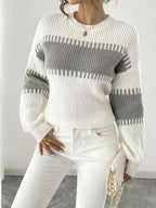 Halcyra | Gestreepte off-shoulder trui voor dames – Multicolor gebreide trui met lange mouwen