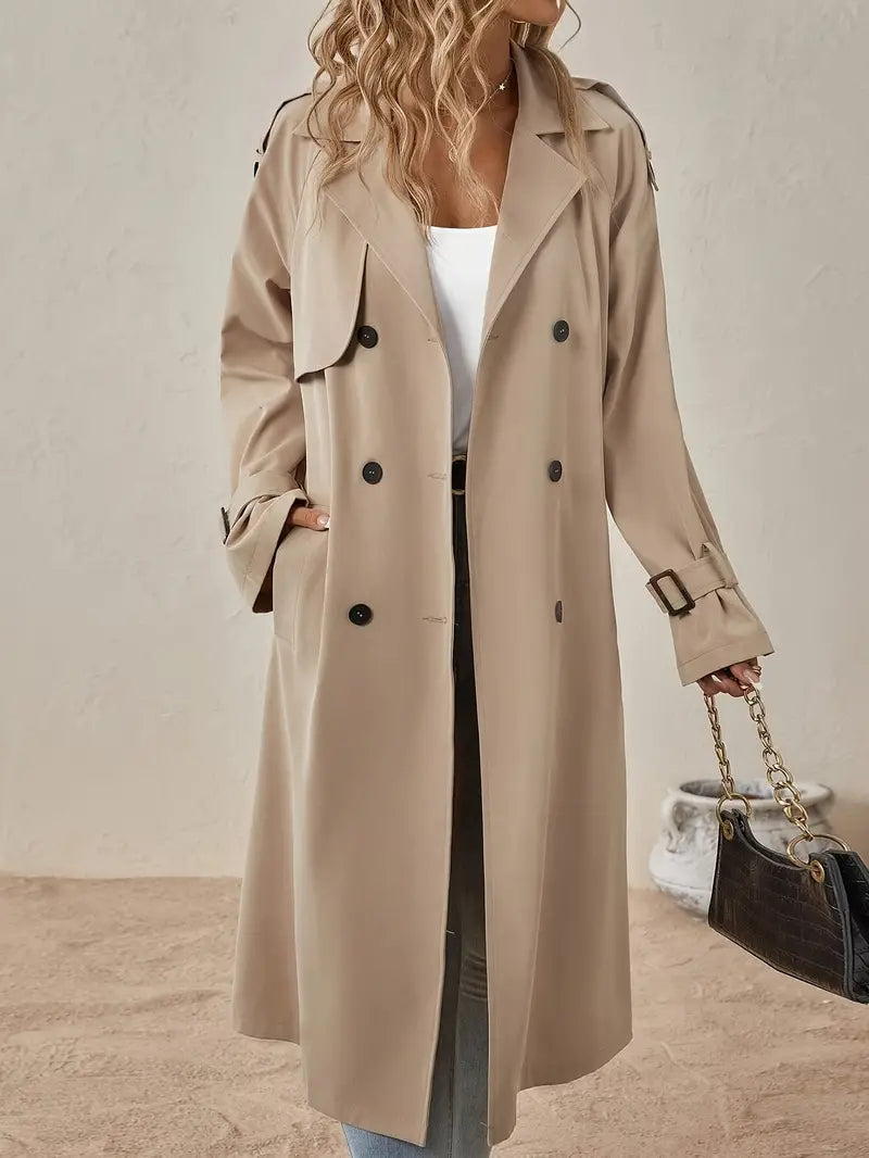 Tavianna | Trenchcoat voor dames – dubbelrijig, manchetten met riem en kraag met inkeping