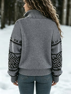 Lisanne | Fair Isle-trui met kleurblokken voor dames – dik gebreide trui met halve rits en hoge kraag