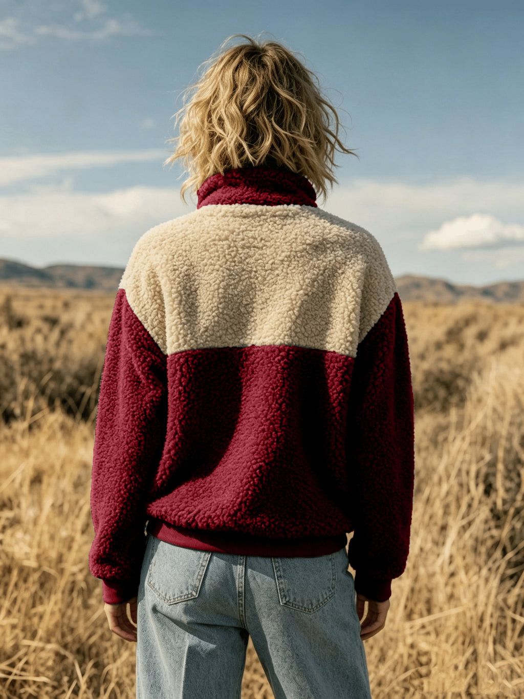 Anoria | Dames zachte color-block sweater – Halve knoopsluiting aan de voorkant