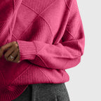 Calyssia | Damestrui met dikke breistruk en col – Patchwork met ruitmotief